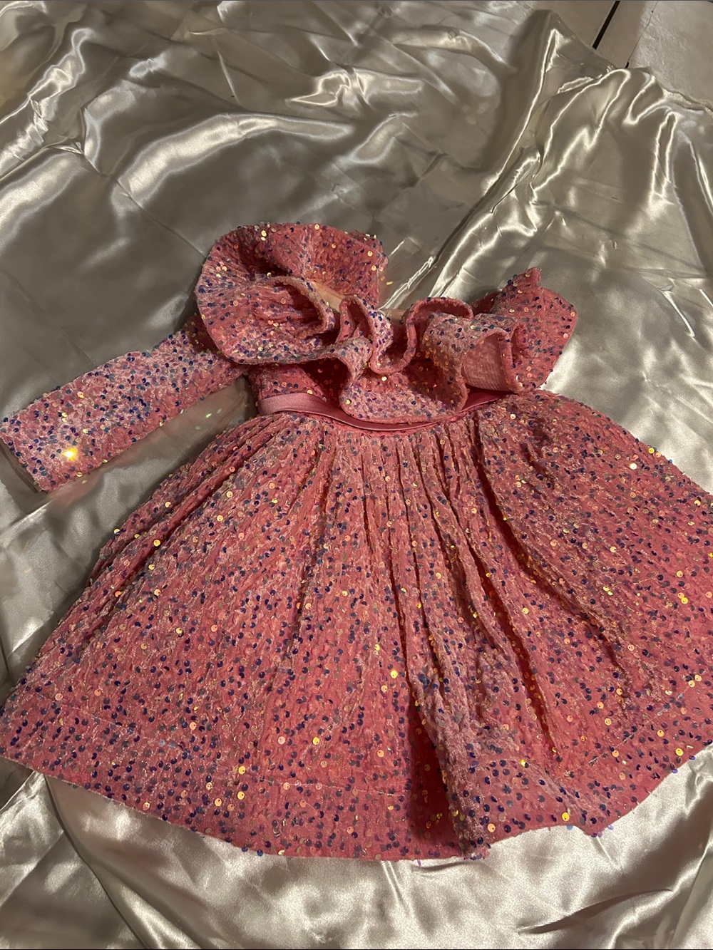 Girls' Pink Sequin Ruffle Pageant Dress 👑